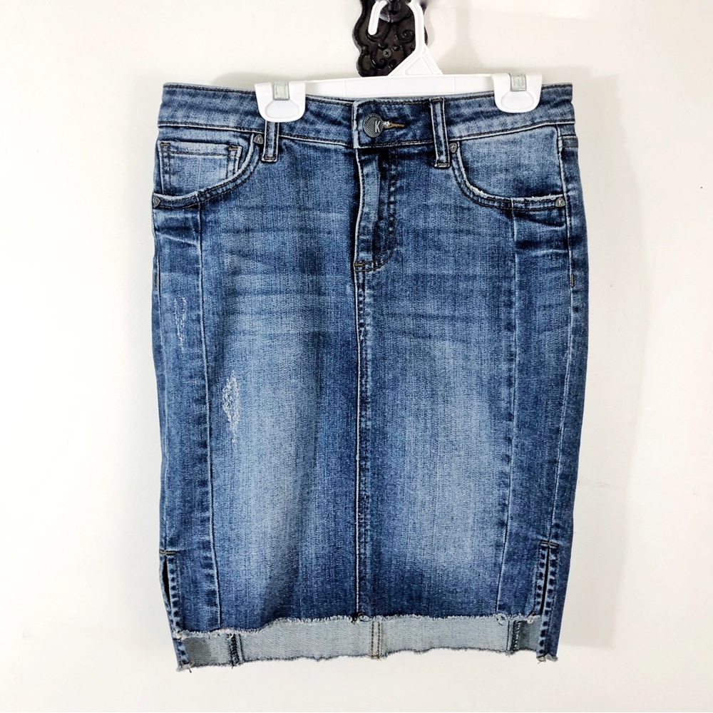 Kut From The Kloth Connie Step Hem Midi Denim Pencil Skirt Size 0